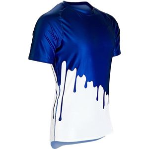 เสื้อแรชการ์ดแขนสั้นพิมพ์ลายหยดน้ำสีน้ำเงินสำหรับผู้ชาย แห้งเร็ว ผลิตจากโพลีเอสเตอร์ เหมาะสำหรับเล่นกีฬาและว่ายน้ำ - Product Image 2