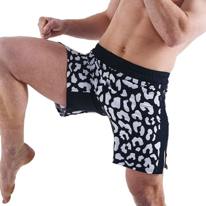 Shorts d'arts martiaux pour hommes, imprimé léopard noir et blanc, équipement d'entraînement de Muay Thai et de kickboxing - Product Image 2