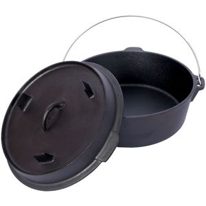 Pentola in ghisa pretrattata con coperchio a padella, ideale per campeggio, cottura a caminetto, barbecue e focolare. - Product Image 2