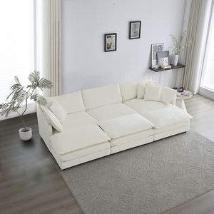 Divano Componibile a U Super Morbido e Reversibile a 6 Posti con 3 Pouf e 3 Cuscini Decorativi, Seduta Profonda e Confortevole per Soggiorno - Product Image 1