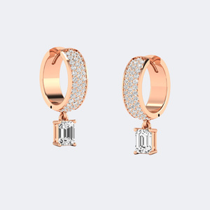 Pendientes colgantes tipo huggie con diamantes cultivados en laboratorio de 1.50 quilates, corte redondo y esmeralda, oro VVS2 EF, joyería lineal con pavé de formas múltiples - Product Image 2