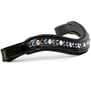 Bande de front en cuir de course de chevaux équestre personnalisée de style moderne avec une seule rangée de strass de marque bande de front bling - Product Image 5
