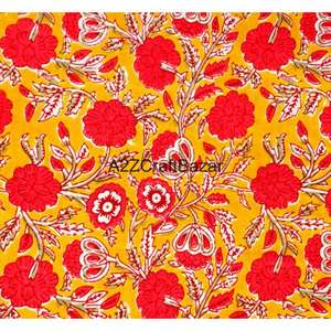 Tissu en coton 100% imprimé à la main avec des motifs floraux indiens, pour filles et femmes, séchage rapide, respirant, écologique, léger, vêtements d'été - Product Image 5