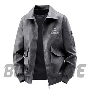 BLOODLINE Men's Camouflage PU Bomber <b>Jacket</b> Turn-down Collar Zipper Closure Windproof Casual Autumn Wear - Product Image 2
