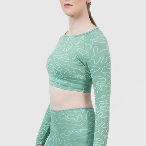 Haut court de sport pour femme de haute qualité, col rond doux, manches longues, coupe ajustée, compression, sexy, pour la gym - Product Image 3