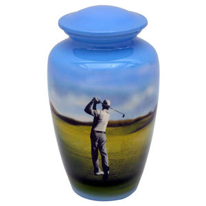 Urna Funeraria de Metal para Cenizas de Hombre, con Imagen de Golfista, Recuerdo para Seres Queridos, Contenedor Funerario para Adultos, Precios Accesibles - Product Image 1