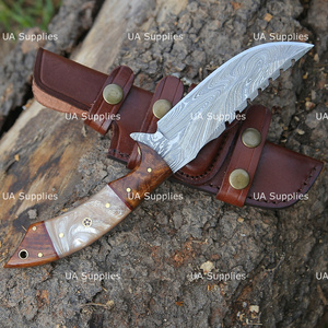 Couteau de chasse à pointe fixe en acier Damas fait main de 9 pouces, manche en bois de rose, épaisseur de 0,5 mm, qualité industrielle OEM, fourni par UA - Product Image 6