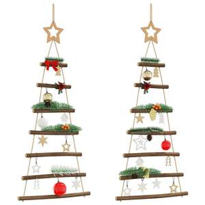 2 alberi di Natale appesi a forma di ramo naturale da 16,5x35,4 pollici con stelle in cima, decorazioni da parete - Product Image 1