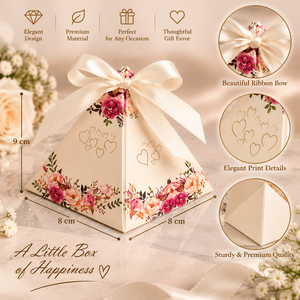 Boîte cadeau pyramidale florale personnalisée avec nœud en ruban, boîte d'emballage de luxe pour dragées de mariage, chocolats et bonbons, emballage cadeau haut de gamme - Product Image 2