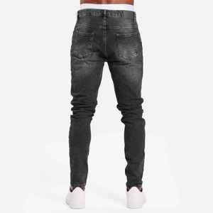 Jeans slim homme de haute qualité, design classique hip-hop élégant, tissu durable, décoration à rivets, effet délavé pour un usage quotidien - Product Image 2