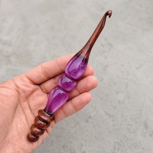Handmade Wooden <b>Crochet</b> <b>Hook</b> With Purple Resin Handle <b>crochet</b> <b>hooks</b> Sewing tools Oval Shape Smooth Finish For Needlework - Product Image 1