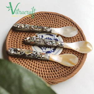 100% cuillères de luxe faites à la main de style morden mélangées avec de la nacre et du mica en plastique pour servir du caviar coûteux taille 12cm - Product Image 3