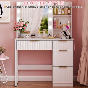 Mobile da Trucco in Truciolato Bianco con Finitura Melaminica, 4 Cassetti, 2 Ripiani, 10 Lampadine Tricolore e Multipresa - Product Image 6