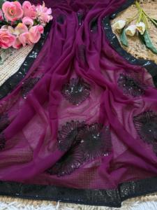 Indian Traditional Ethnic Beautiful Georgette Saree with Embroidery <b>Sequins</b> Work for Women Wedding <b>Party</b> Wear Elegant Outfit - Product Image 4