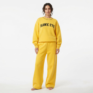Conjunto Deportivo de Sudadera de Manga Larga con Cuello Redondo y Pedrería para Mujer, Pantalones Anchos, Bordado Personalizado, Fabricación al por Mayor - Product Image 5