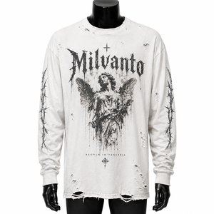 เสื้อยืดแขนยาวผ้าฝ้ายแท้ 100% หนัก 250 GSM แบบทำสีซีดสไตล์วินเทจ สำหรับแบรนด์สตรีทแวร์ |   เสื้อยืดแขนยาวคุณภาพพรีเมียม - Product Image 1