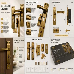 Premium Gold Brass Mortise Door Handle <b>Lock</b> Set Heavy-Duty <b>Security</b> Cylinder Modern Design Rust Resistant for Wooden Doors - Product Image 6