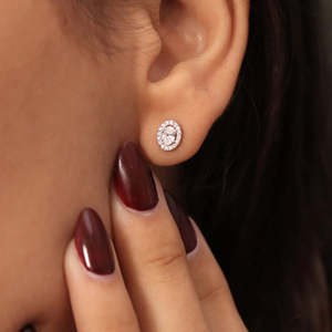 Oval Cut Moissanite Halo Stud <b>Earrings</b> 2.50 TCW Colorless VVS 14K Gold 1.25 Carat Oval Solitaire Screw <b>Back</b> Handmade Jewelry Gif - Product Image 1