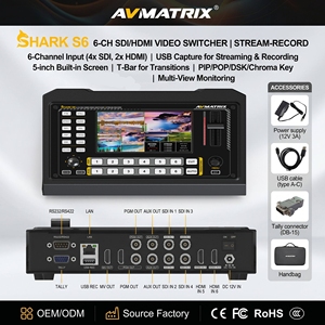 AVMATRIX SHARK S6 เครื่องสลับวิดีโอ 6CH SDI HDMI, RTMP SRT บันทึกภาพ ถ่ายทอดสด วิดีโอมิกเซอร์ สำหรับสตูดิโอเสมือนจริง โบสถ์ งานถ่ายทอดสด - Product Image 1