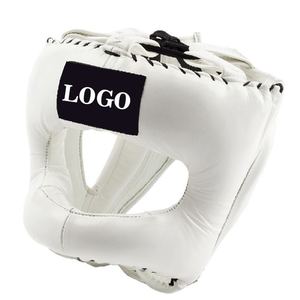 Protector de Cabeza de Boxeo de Cuero Duradero Hecho a Medida en Fábrica, Protección Facial Completa, Transpirable, con Impresión de Logotipo Personalizado, para MMA y Kick Boxing - Product Image 1