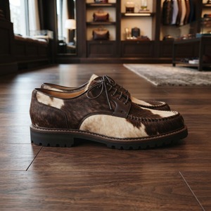 Chaussures habillées pour hommes en cuir véritable à imprimé vache, bout rond, à lacets, toutes saisons, semelle extérieure en caoutchouc, semelle intermédiaire en PU - Product Image 2