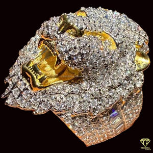 Lab Grown Diamond Lion Head Statement <b>Ring</b> for Men Two Tone White Yellow <b>Gold</b> Iced Out Luxury Hip Hop Animal <b>Cocktail</b> <b>Ring</b> - Product Image 6