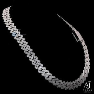 สร้อยคอทองคำขาวชุบทอง 14K ประดับเพชรโมอิสซาไนต์ทรงกลมเจียระไนแบบเหลี่ยม ดีไซน์วินเทจ เหมาะสำหรับงานแต่งงาน สำหรับผู้ชายและผู้หญิง - Product Image 5