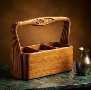 Caddy en bois sculpté à la main de haute qualité, style moderne, export Inde, décoration de table contemporaine pour la maison - Product Image 1