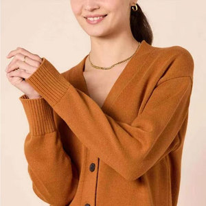 Perfectionists Women's Casual Thick Knitted Cardigan Winter V-neck Full Sleeves <b>Covered</b> <b>Buttons</b> Embroidery Candy Color Solid - Product Image 4