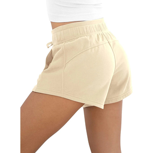 Shorts en tricot beige pour femme, taille mi-haute, avec cordon de serrage, décontractés, avec poches, respirants, coupe régulière, couleur unie - Product Image 2