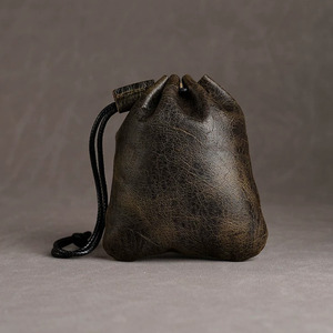 Handmade Leather Dice Bag Round Drawstring Classic Style Brown Black Storage Pouch for DND <b>Games</b> Adult Use - Product Image 5