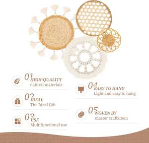 Étagère murale verticale en jute naturelle écologique, motif floral, artisanat décoratif tissé à la main, style Art Déco, pour appartement et salon - Product Image 5