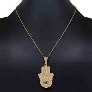 Popular Colgante Religioso Mano de Hamsa con Incrustaciones de Circonitas, Chapado en Oro, para Joyería Fina de Plata 925, Colgantes y Dijes - Product Image 4