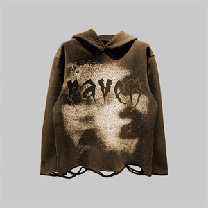 Sweat-shirt court à capuche Raven Gothic, coupe oversize, design découpé, imprimé par pulvérisation, en molleton bouclette pour homme, noir, style automne - Product Image 5