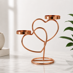 Portavelas de Metal con Doble Corazón para Decoración del Hogar, Centro de Mesa para Bodas, Candelabro Dorado Rosa, Alta Venta - Product Image 1