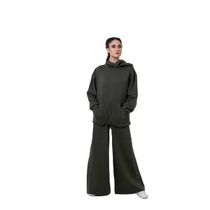Conjunto de chándal de gran tamaño para mujer personalizado de la mejor calidad al por mayor conjunto de pantalones de pierna ancha y Sudadera con capucha informal de fábrica OEM - Product Image 1