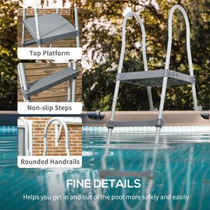Échelle de piscine hors sol de 70 po avec plateforme en A de 48 po, marches antidérapantes et mains courantes arrondies, plateforme supérieure pour escalier de piscine - Product Image 5