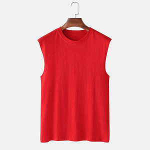 Men <b>Sleeveless</b> Tank Top Solid Color O-Neck Casual Knitted Athletic Shirt for Gym Workout Fitness Training Activewear - Product Image 2