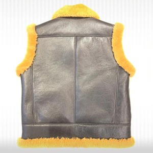 Men Dark <b>Brown</b> Sheepskin Shearling Genuine Leather Vest Whiskey Fur Waistcoat - Product Image 2
