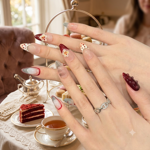 Middle Almond Nail Creamy Nude Kawaii Patisserie Style Frosted Bloom Finger Pre-designed Design - Product Image 4