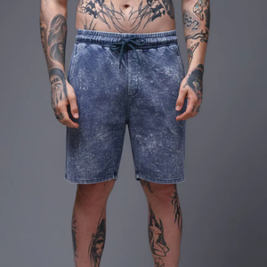Custom Logo Vintage Distressed Sun Faded French Terry Blank Mesh Fleece Acid Wash <b>Hip</b> Hop 100% Cotton Shorts <b>for</b> Men - Product Image 1