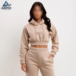 Best Product In Beige Color Ladies Gym <b>Crop</b> Tracksuits <b>Top</b> Selling Best Quality Product 2 Pcs Women Active Wear Set - Product Image 1