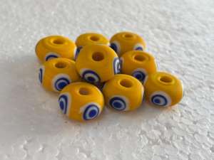 Cuentas de Vidrio Amarillo Hechas a Mano con Diseño Concéntrico Azul y Blanco, Artesanía en Vidrio para Joyería, en Caja - Product Image 5