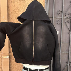 Nouveau design, sweat à capuche épais 100 % coton, effet vintage délavé, personnalisé, effet usé soleil, zippé, pour homme - Product Image 6