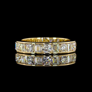 แหวนแต่งงานแบบวินเทจประดับเพชรทรงบาแกตต์และทรงกลม  ทอง 10K 14K 18K เงิน 925 935  แบบฝังช่อง - Product Image 1