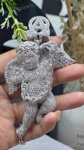 Colgante de Ángel con Alas, Chapado en Rodio sobre Plata 925, con Moissanita, Joyería de Lujo Estilo Hiphop, Unisex, para Regalo - Product Image 3