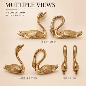 Poignée de porte dorée à motif cygne orné avec texture de plumes détaillée et profil de cou courbé pour l'entrée de villas et d'hôtels - Product Image 4