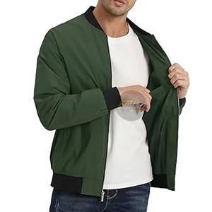 Chaqueta bomber verde sólida para hombre, informal, con cremallera, cuello redondo, con bolsillos frontales, chaqueta varsity personalizada de alta calidad para hombre, para invierno. - Product Image 2