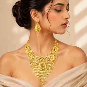 Wholesale 14K 18K 24K Micron Gold Filled Dubai Style Heavy <b>Bridal</b> Long Necklaces Traditional Turkish Design Fashion <b>Jewelry</b> <b>Sets</b> - Product Image 2
