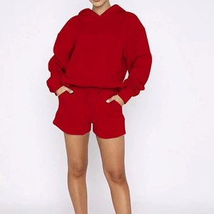 New Arrivals <b>Sexy</b> Trendy Spring Women's Casual Knee Printed Hooded Full Sleeve Top Two Piece <b>Set</b> Polyester/Cotton Knitted Shorts - Product Image 4